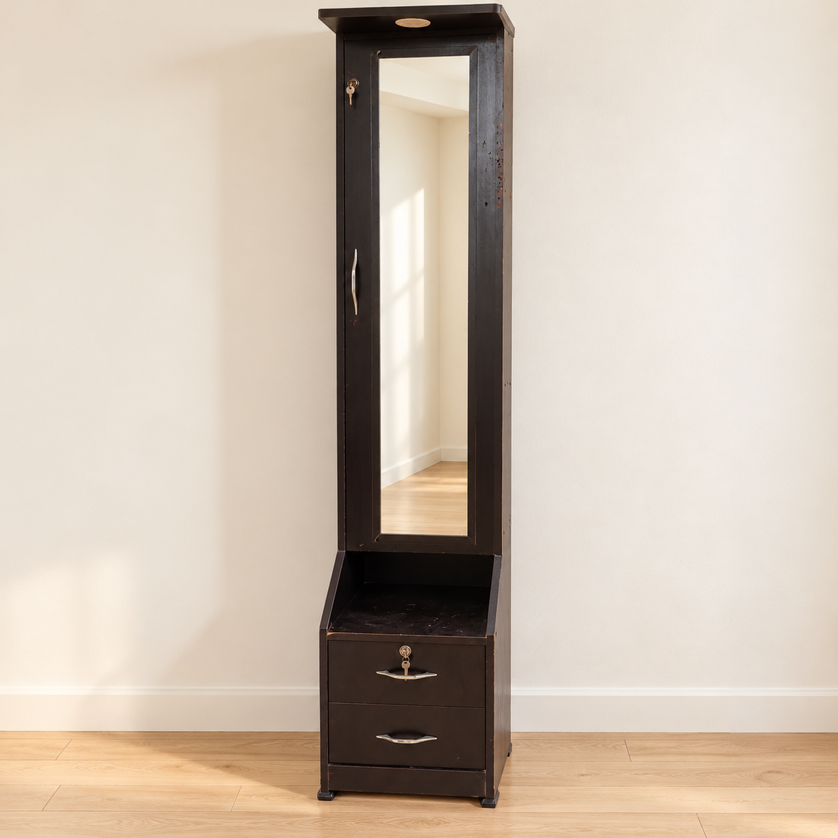 Slim Mirrored Dressing Cabinet with Two Drawers - resale hero