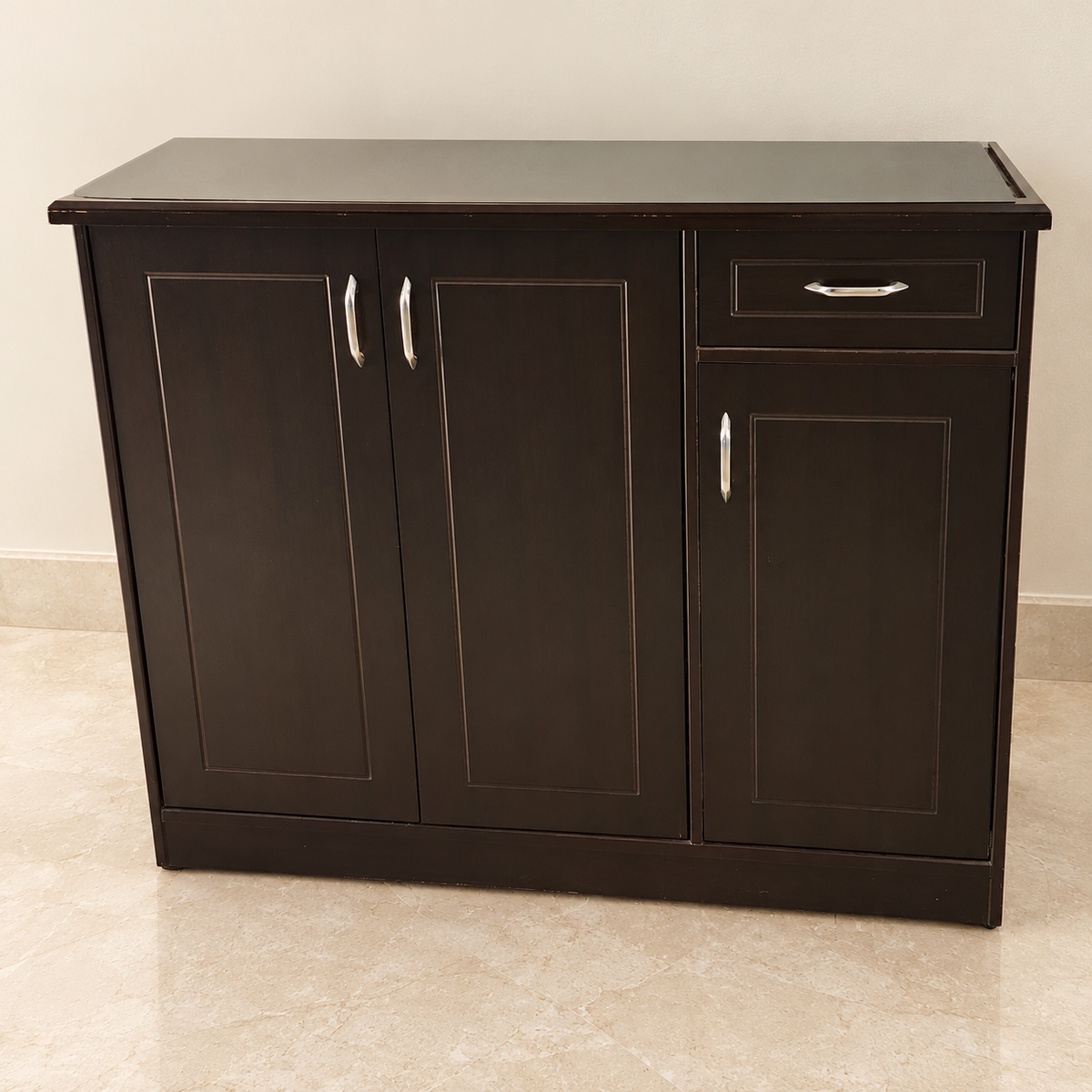 Dark Brown Storage Cabinet with Drawer and Glass Top - faithful seller-photo hero