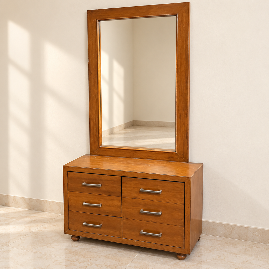 Sheesham Wood Dressing Table with Mirror and Six Drawers - faithful seller-photo hero