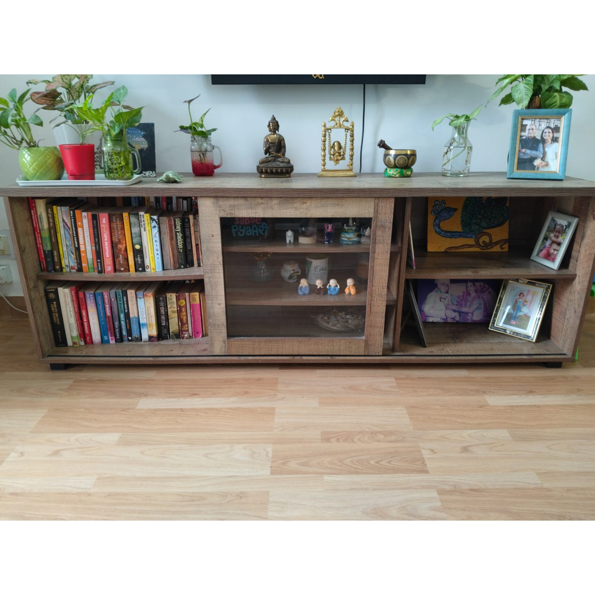 Wood-Finish TV Cabinet with Sliding Glass Door - used living room in Delhi - photo 3