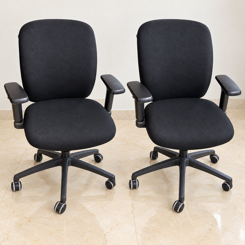 Two black office chairs - representative pair, Gurugram