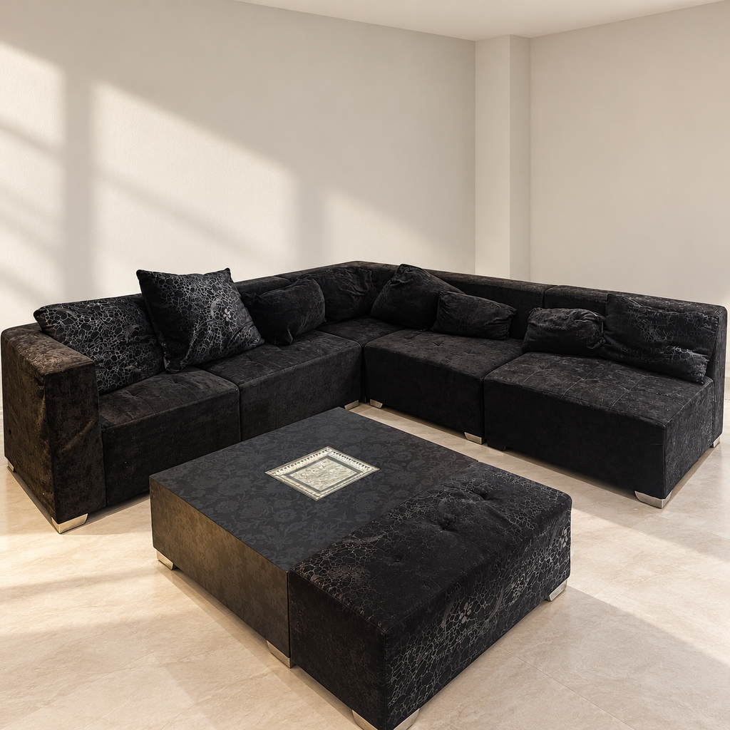 7-Seater Black Sectional Sofa with Centre Table - Regularly Used - Gurugram