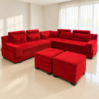 Red 8-Seater Sectional Sofa, original wear and construction preserved