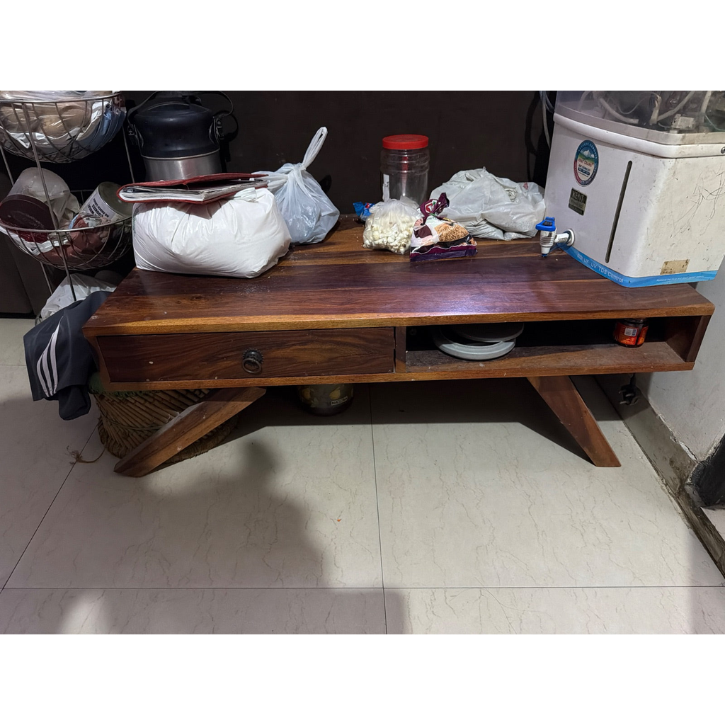 Wooden Coffee Table with Drawer, Broken Leg - photo 1