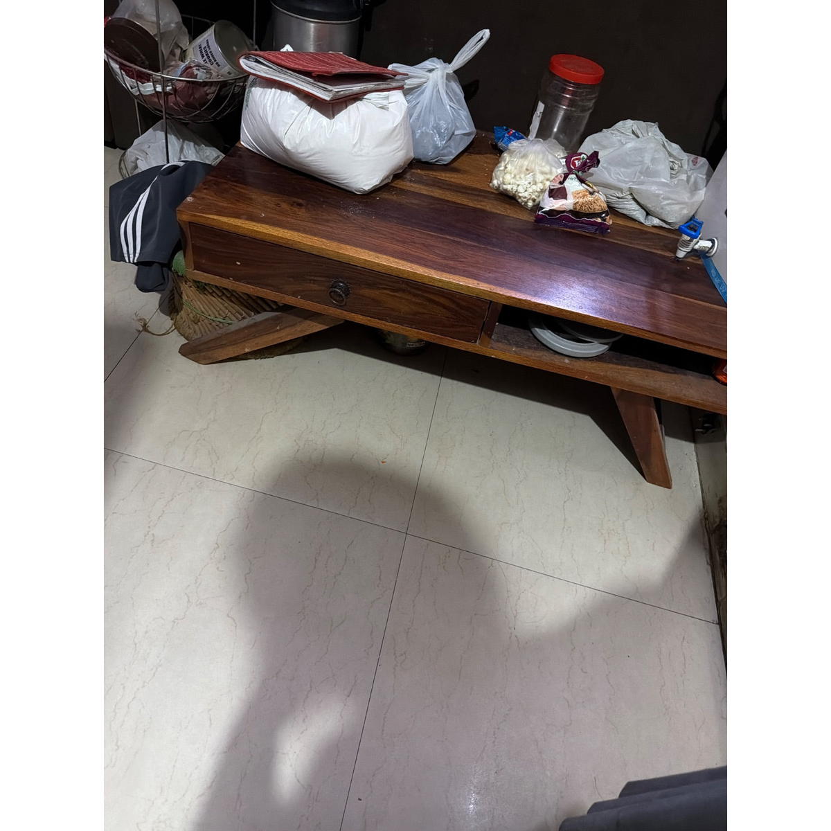 Wooden Coffee Table with Drawer, Broken Leg - photo 3
