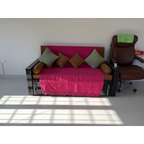 Tan Upholstered Sofa Bed with Dark Frame - photo 2