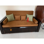Tan Upholstered Sofa Bed with Dark Frame - photo 3