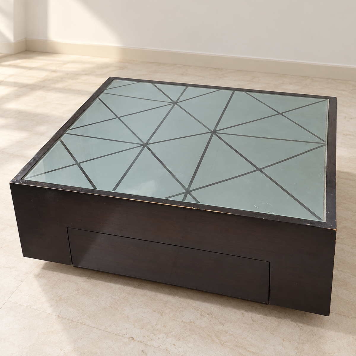 Glass-Top Wooden Centre Table with Storage Drawer - hero