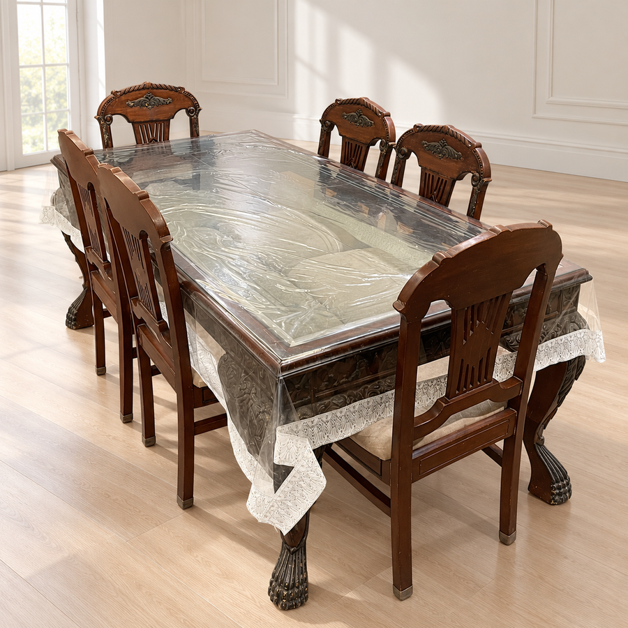 6-Seater Carved Sheesham Dining Set with Glass Top - hero