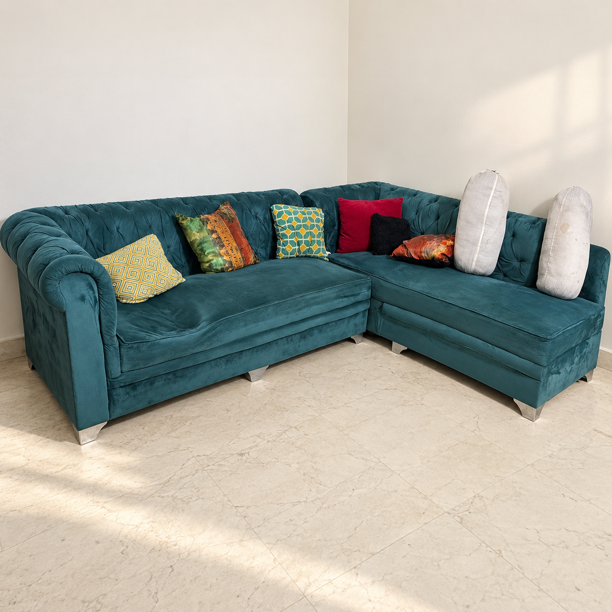 Teal 5-Seater Corner Sofa, Seat Sagging