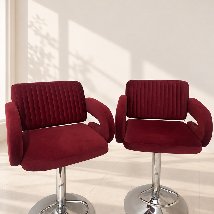 Burgundy Velvet Swivel Bar Chairs, Set of 2 - Regularly Used - Gurugram