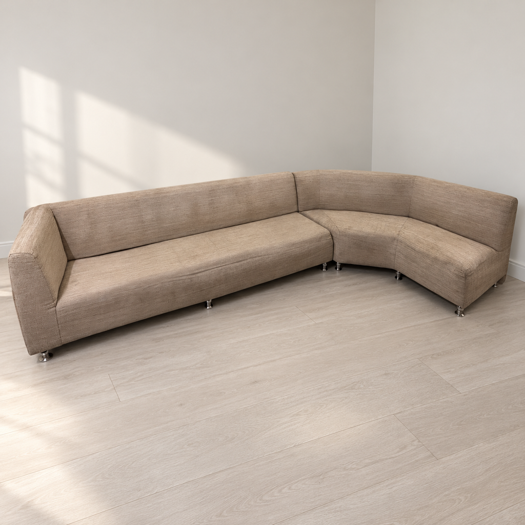 7-Seater Beige L-Shaped Fabric Sofa - Regularly Used - Delhi