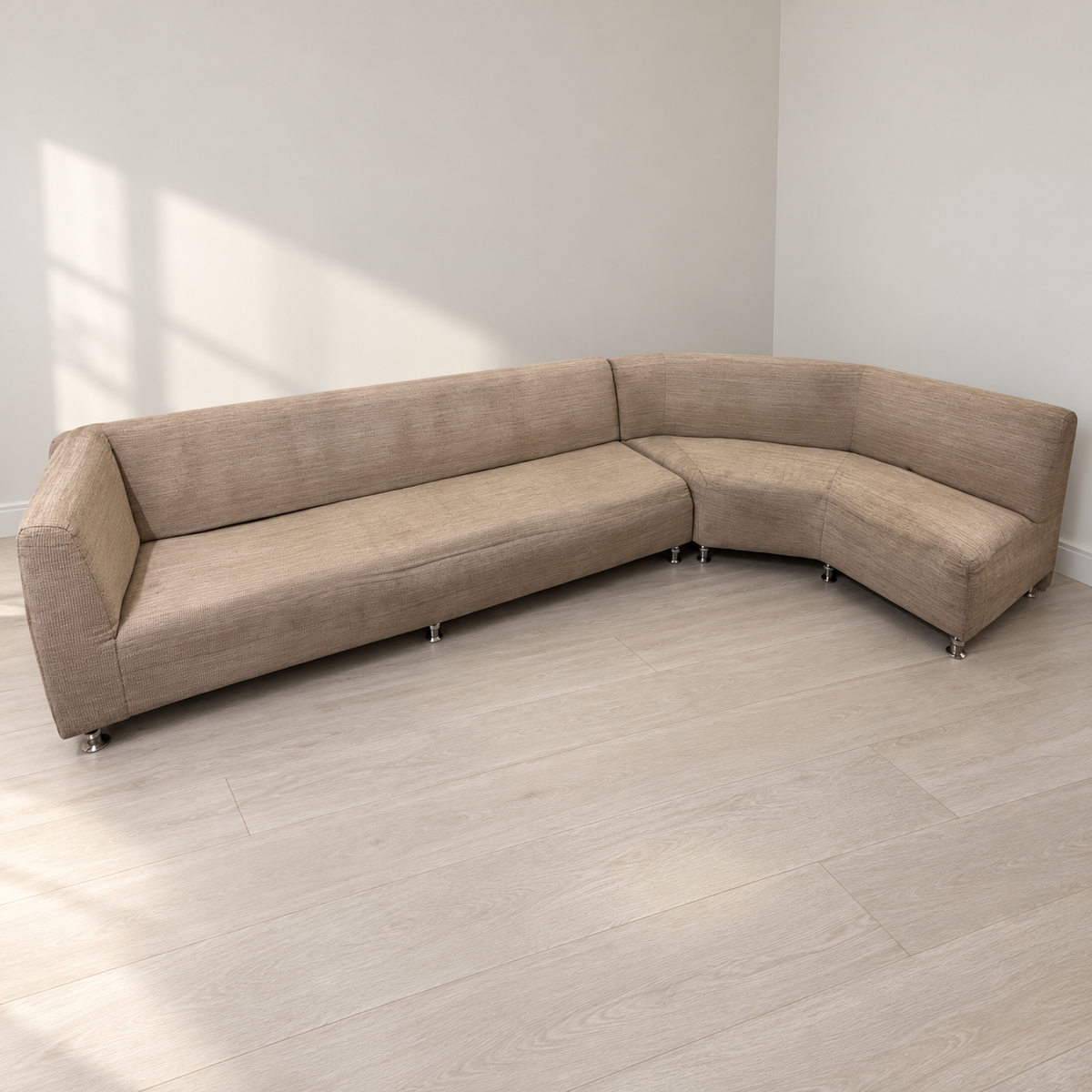 7-Seater Beige L-Shaped Fabric Sofa - Regularly Used - Delhi