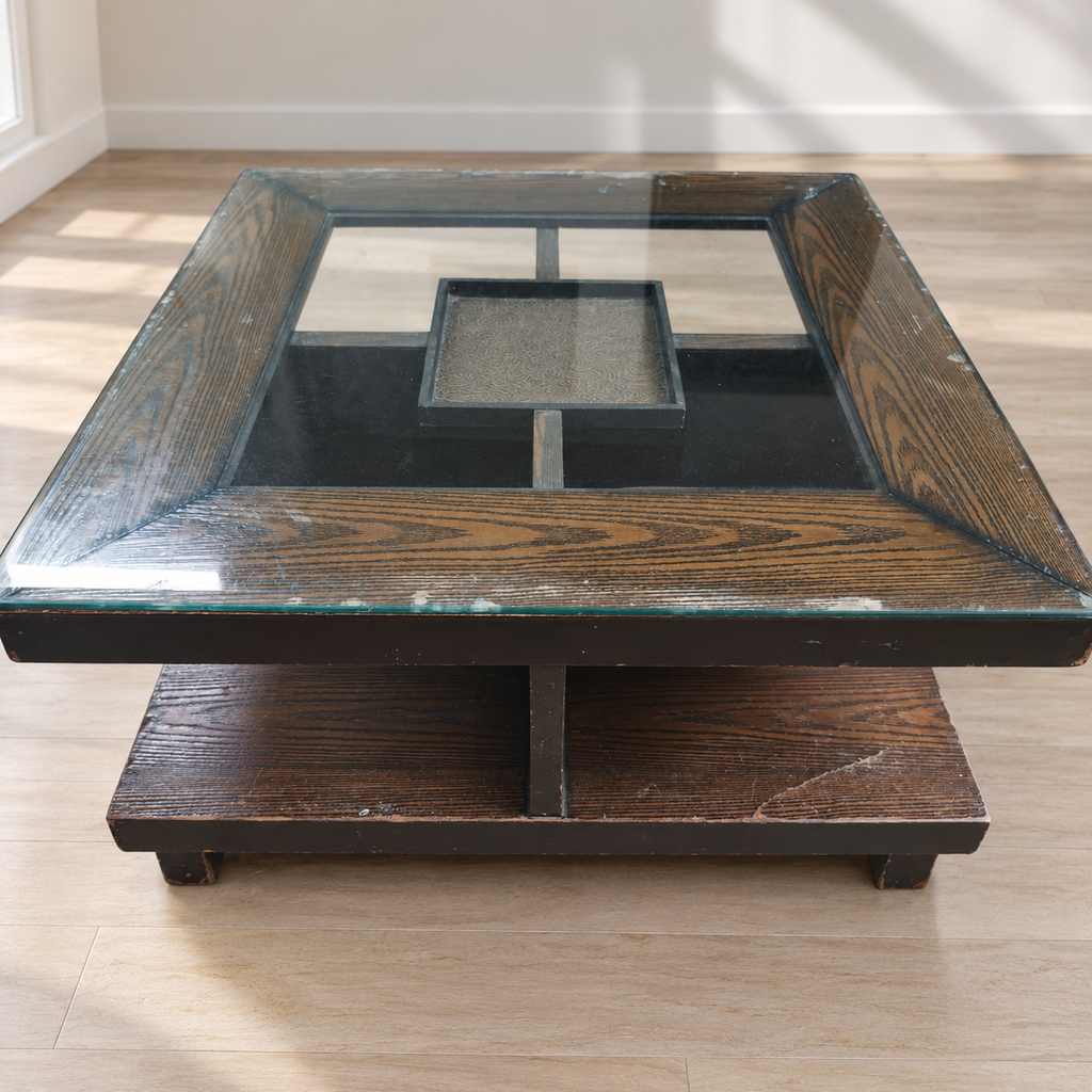 Square Wooden Centre Table with Glass Top - Regularly Used - Delhi