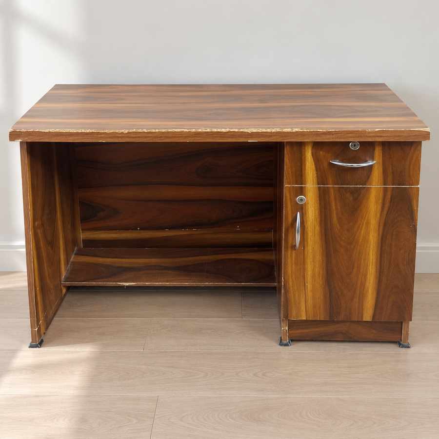 Wood-Finish Study Table with Drawer and Cabinet - Regularly Used - Gurugram