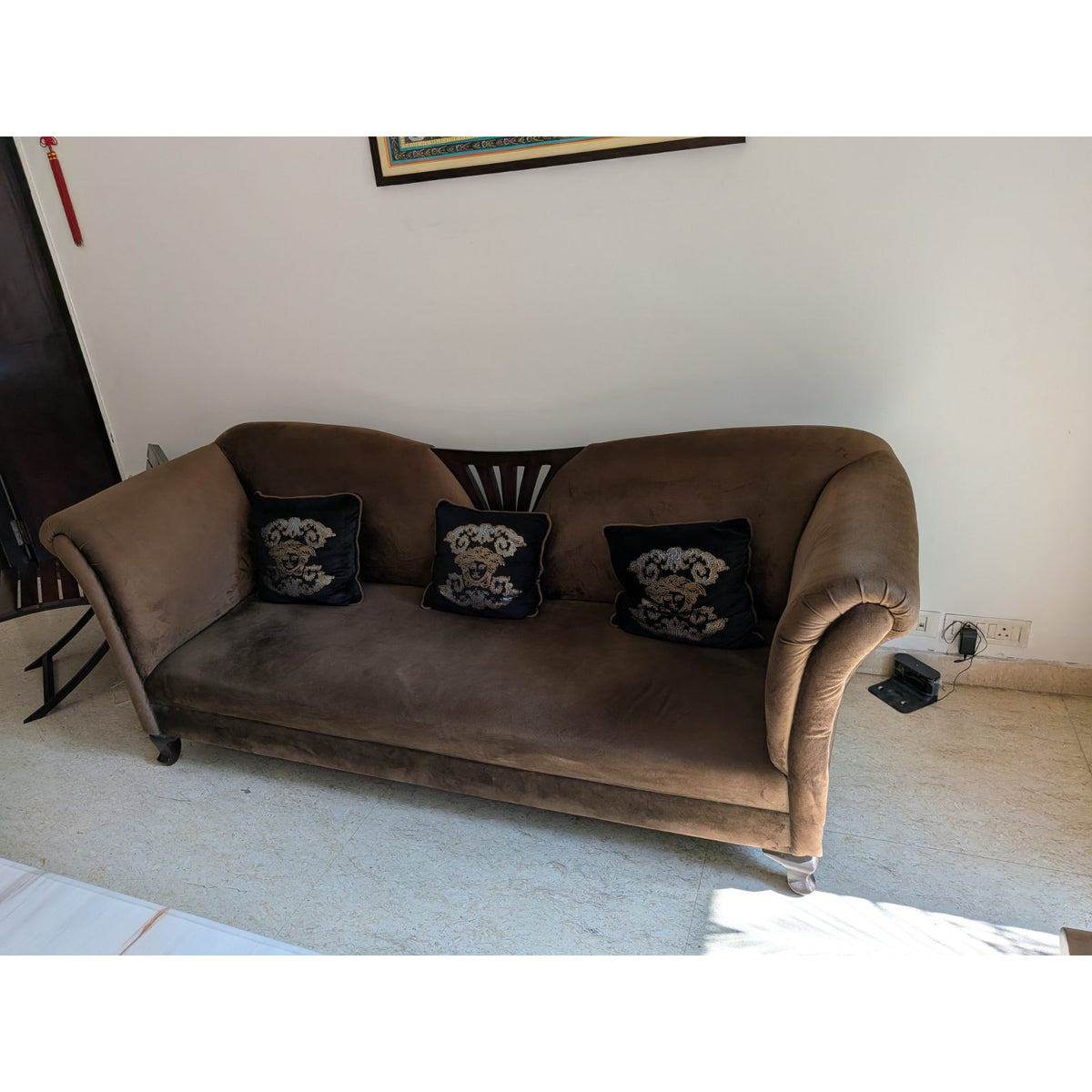 Brown Three-Seater Fabric Sofa - photo 1