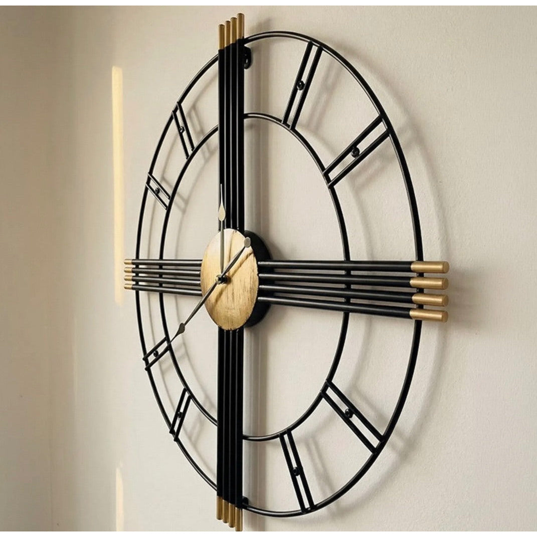 Black and Gold Metal Wall Clock - photo 2