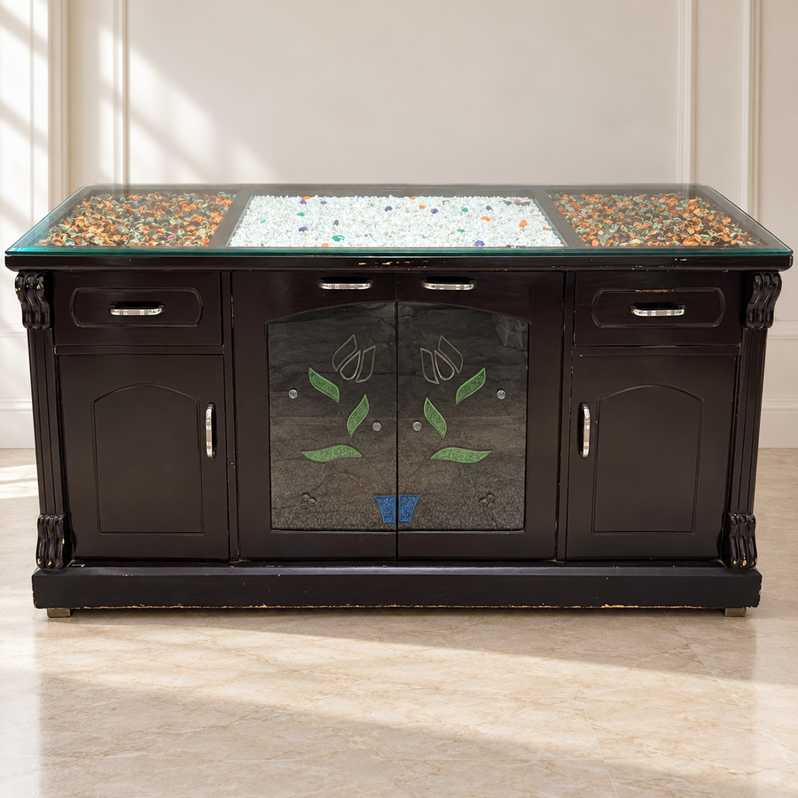 Dark Wood-Finish Sideboard with Glass Doors - Regularly Used - Delhi
