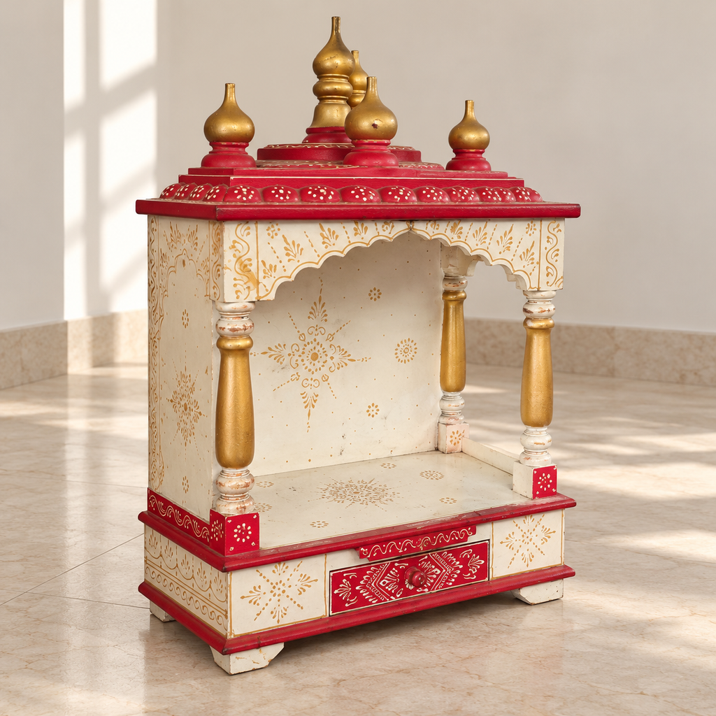 White and Red Wooden Home Temple - Lightly Used - Noida