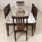 Wooden Six-Seater Dining Set with Glass-Top Table, pre-owned with photographed wear, giveasy hero