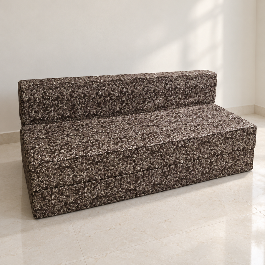 Patterned Foam Sofa Cum Bed, pre-owned with photographed wear, giveasy hero