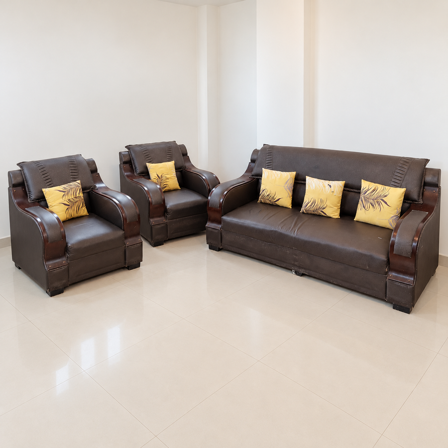 3+1+1 Brown Leatherette Sofa Set - hero