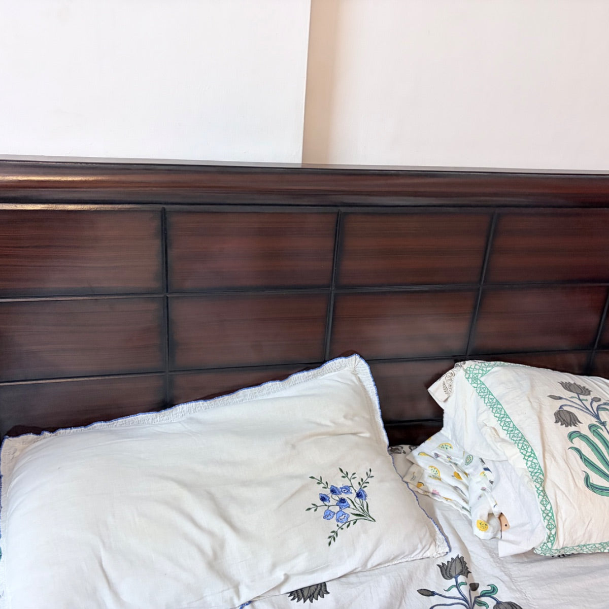 Wooden Double bed with storage cabinet and mattress photo 1