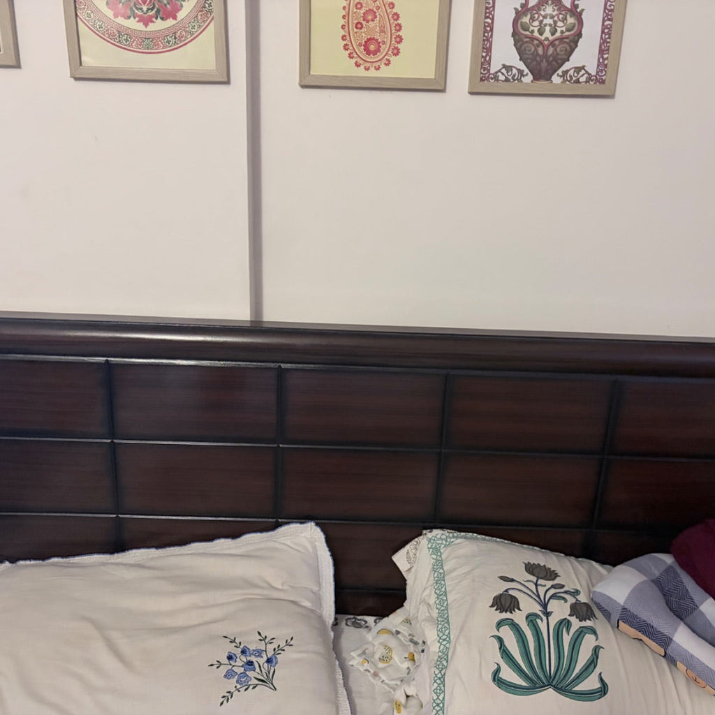 Wooden Double bed with storage cabinet and mattress photo 5
