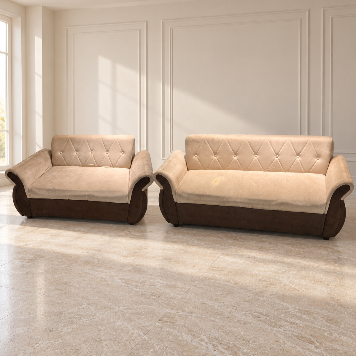 Beige Velvet Sofa Set, 3+2 - giveasy hero