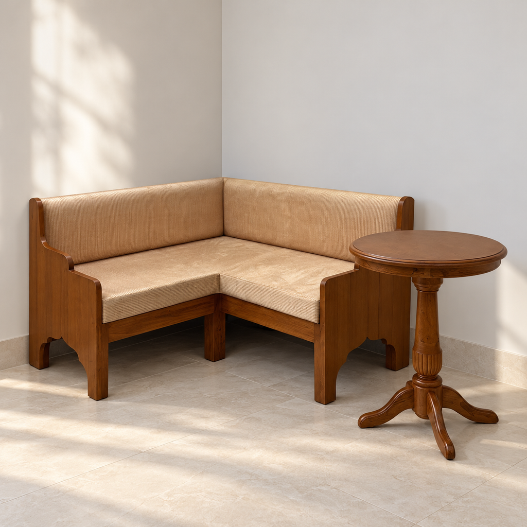 Wooden L-Shaped Corner Sofa with Round Table - giveasy hero