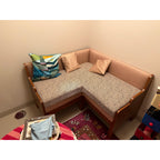 Wooden L-Shaped Corner Sofa with Round Table - photo 3
