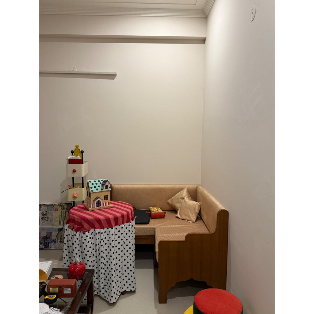 Wooden L-Shaped Corner Sofa with Round Table - photo 5