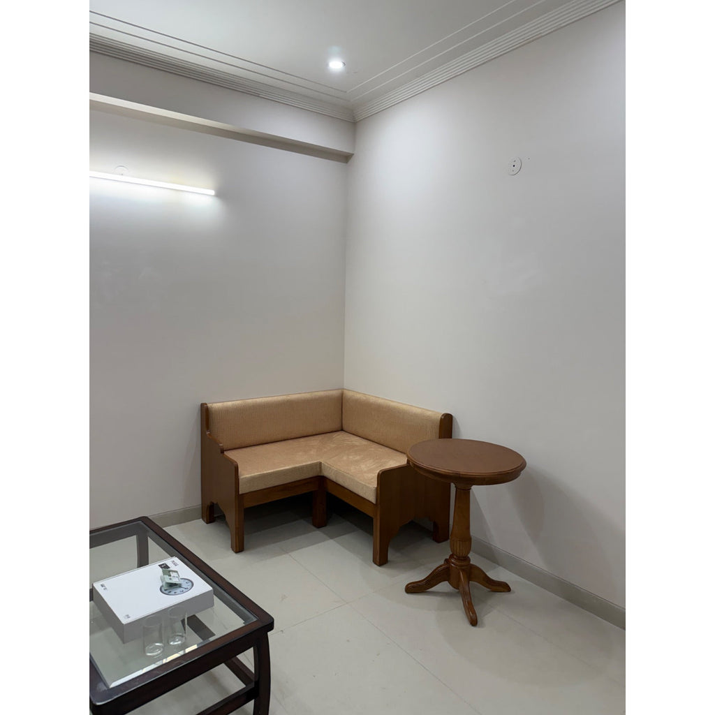Wooden L-Shaped Corner Sofa with Round Table - photo 6