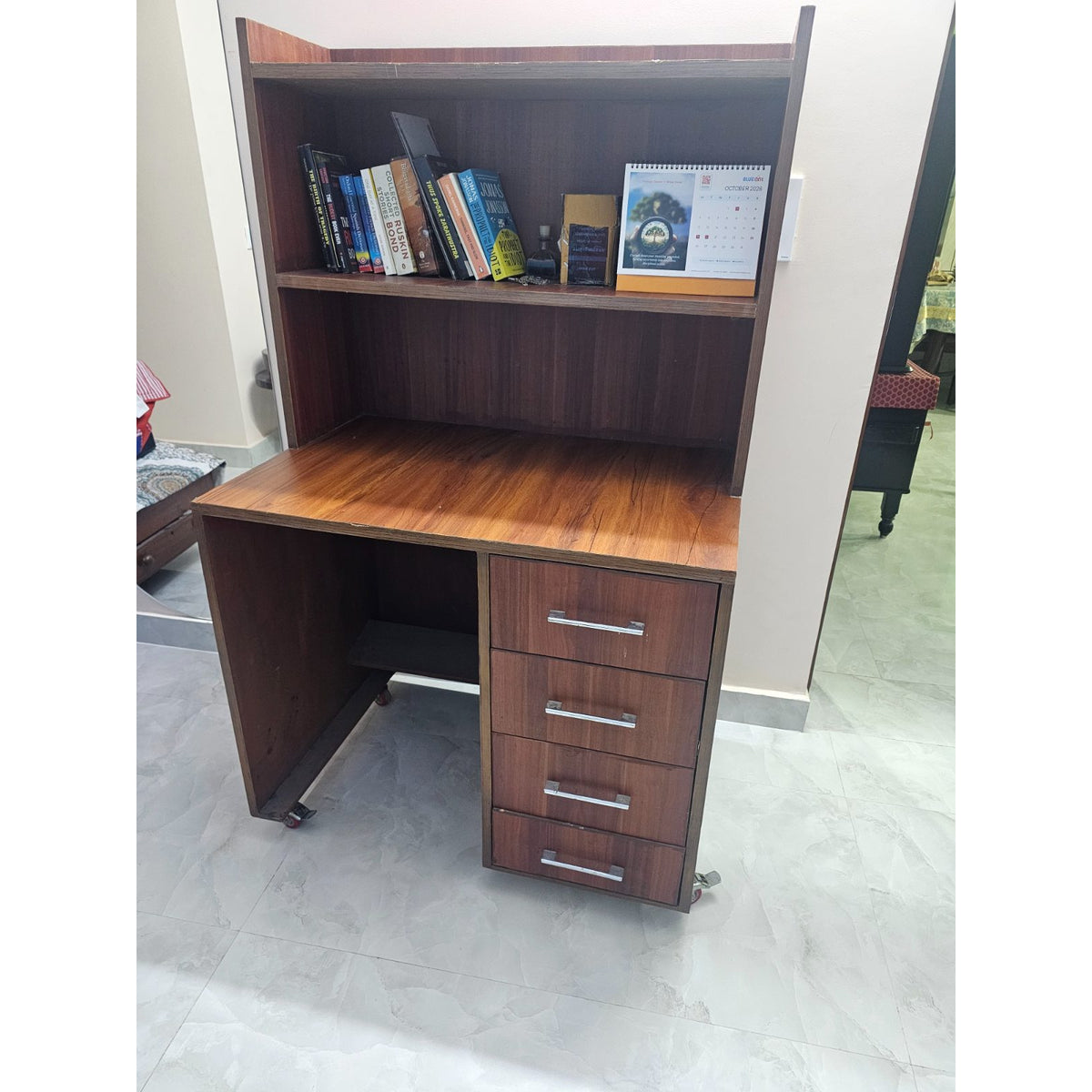 Study Desk with Hutch, Four Drawers and Wheels - photo 1