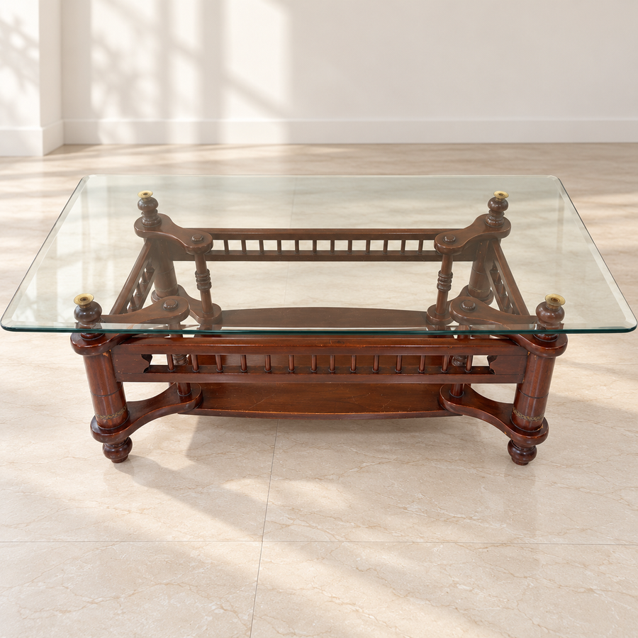 Solid-Wood Glass-Top Centre Table with Shelf - giveasy hero