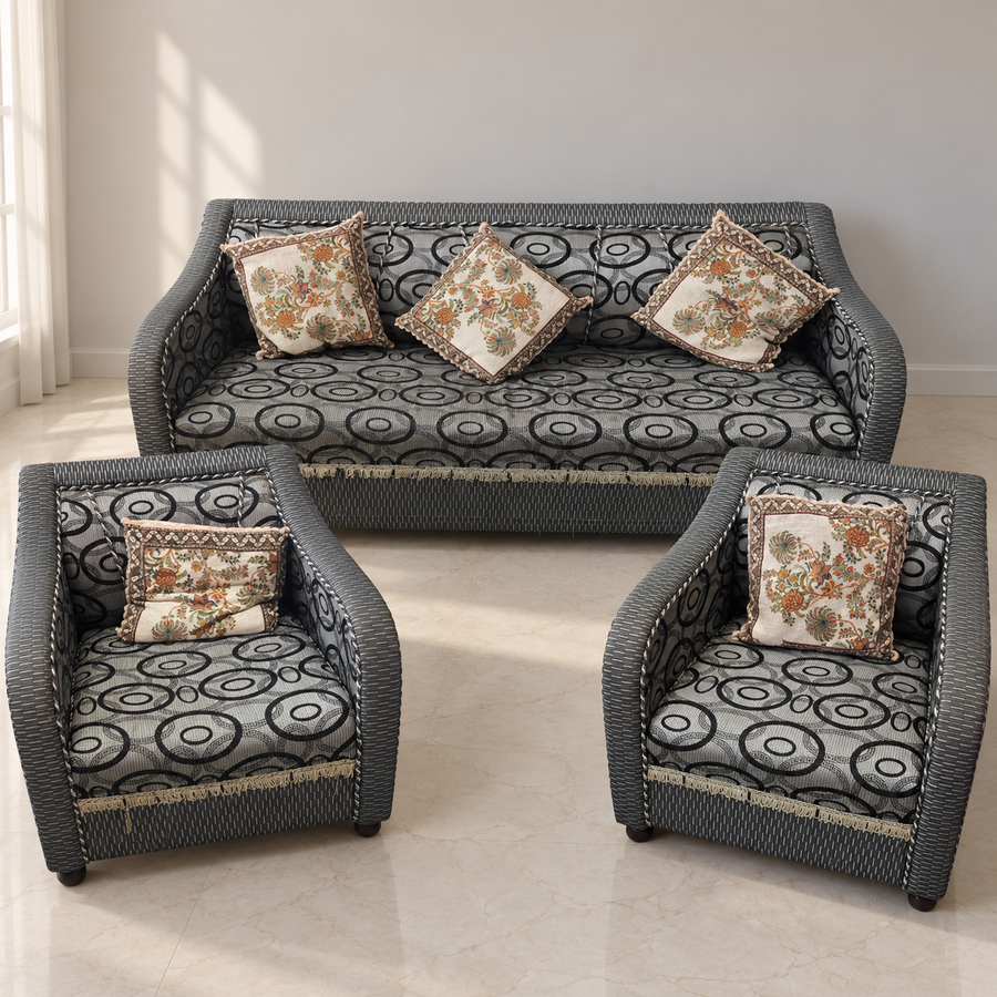Grey patterned 5-seater sofa set, 3+1+1 - hero