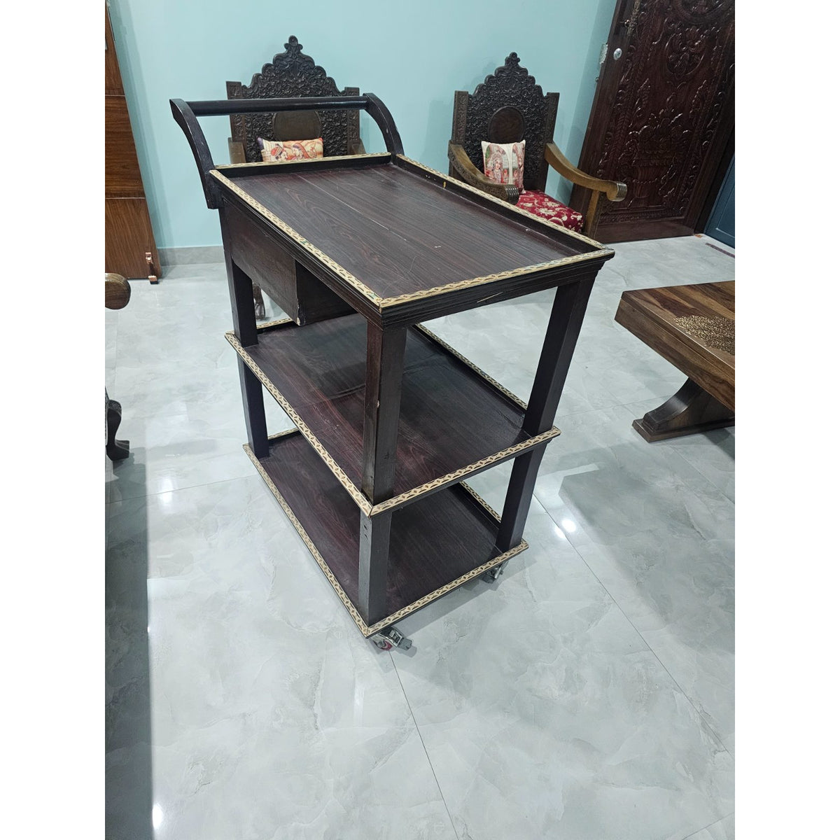Wooden Three-Tier Bar Trolley - seller photo 3