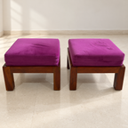 Pair of sheesham wood ottomans with purple cushions - hero