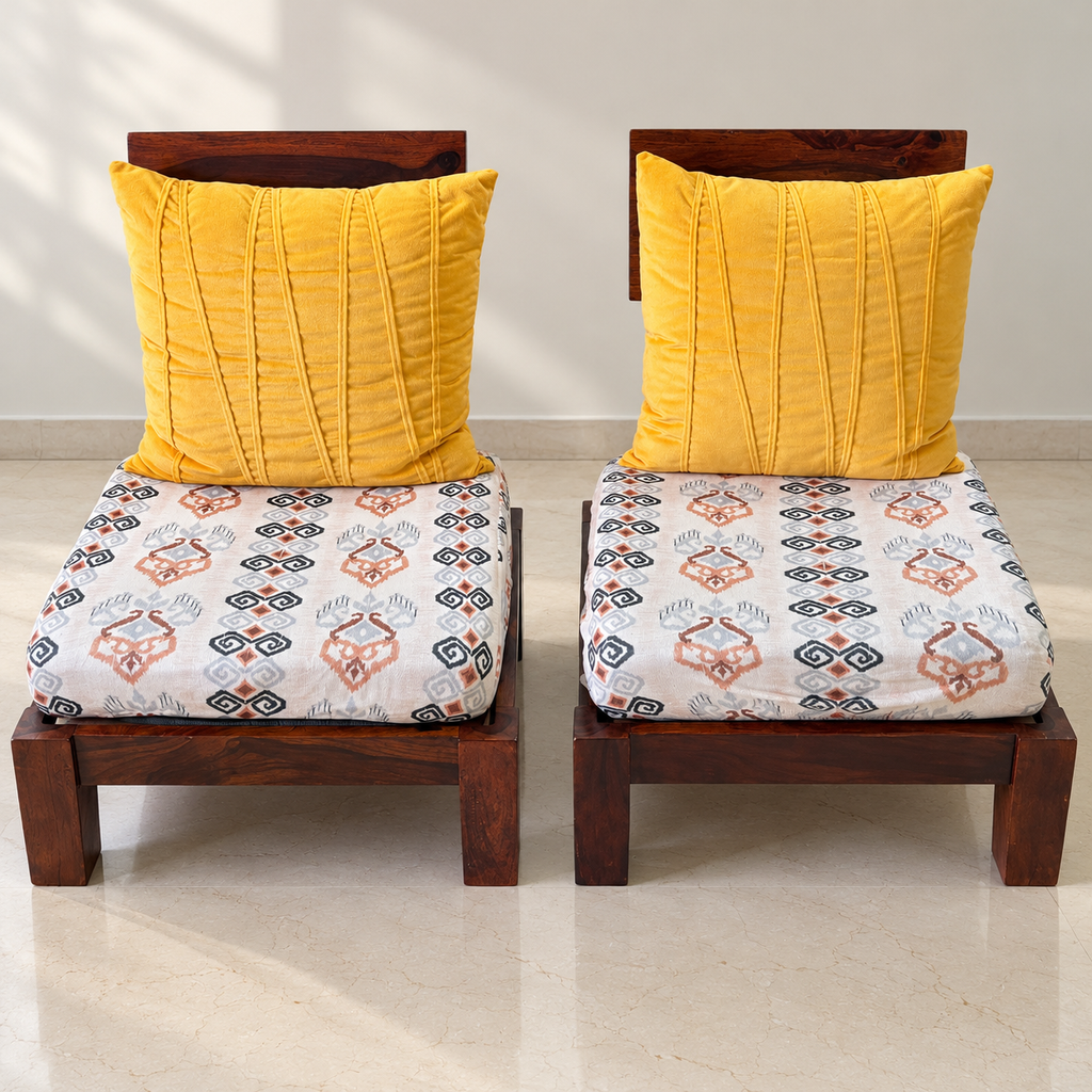 Pair of sheesham wood chairs with cushions - hero