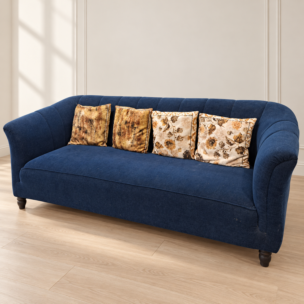 Blue Velvet 3-Seater Sofa, 203 cm - Gurugram