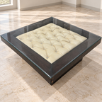 Square Glass-Top Coffee Table with Tufted Inset - Delhi