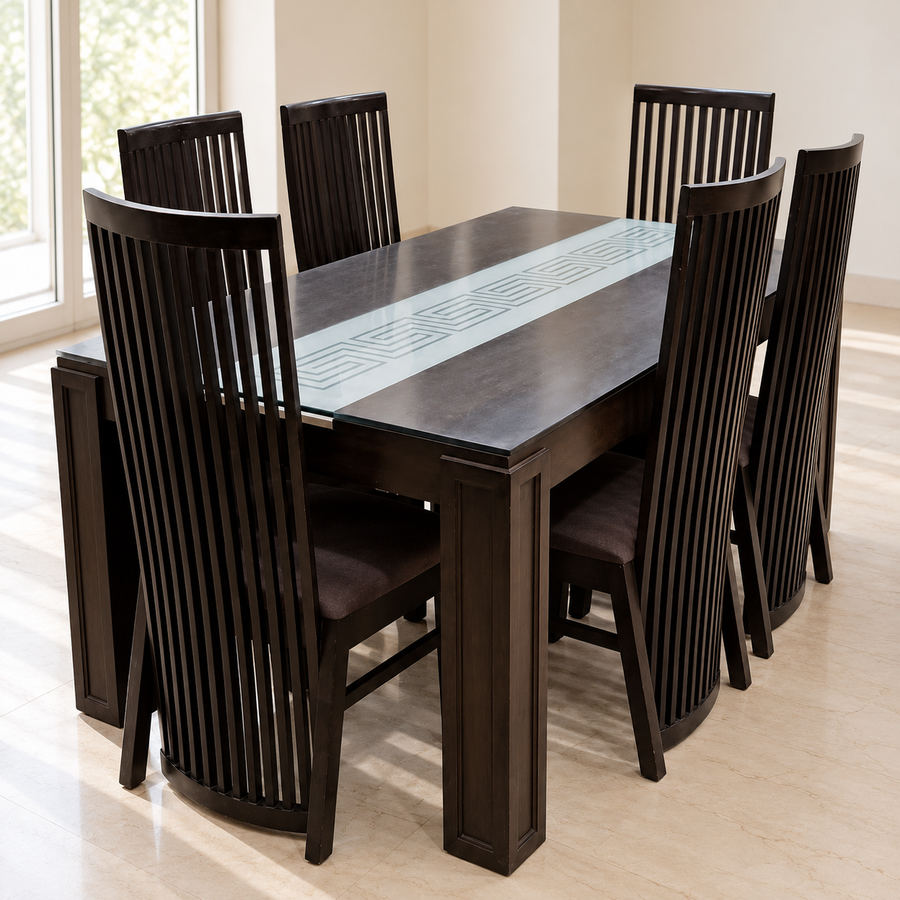 Wooden 6-Seater Dining Set with Slatted Chairs - Lightly Used - styled hero