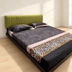 Furlenco Double Bed with Green Upholstered Headboard - Lightly Used - styled hero
