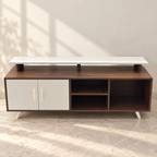 Two-Tone TV Cabinet with White Doors and Open Shelves - Lightly Used - styled hero