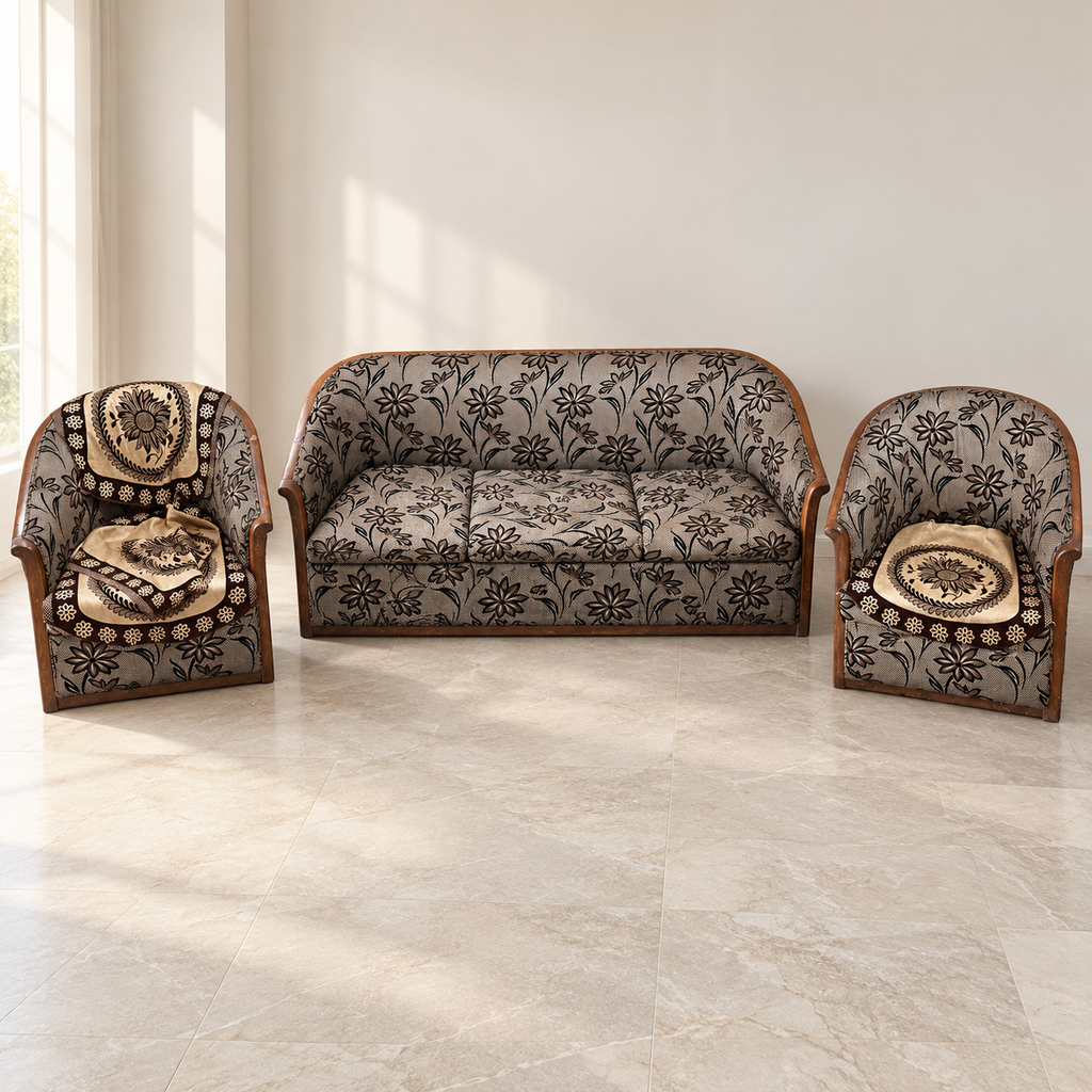 Teak Wood 3+1+1 Floral Sofa Set - Regularly Used - Delhi