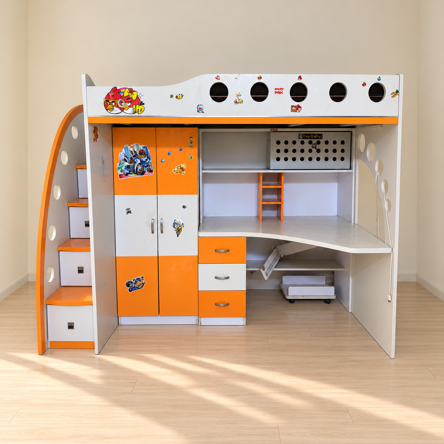 Loft bed with desk and wardrobe, drawer repair needed - Ghaziabad