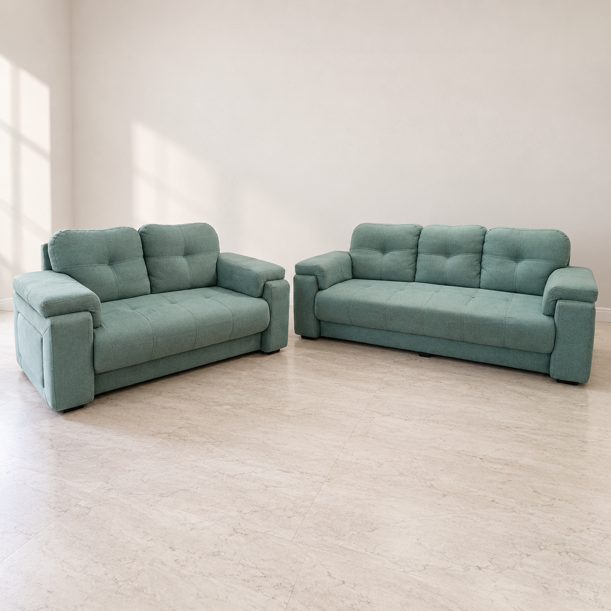 Teal Fabric 3+2 Sofa Set — photographed resale item in a neutral room
