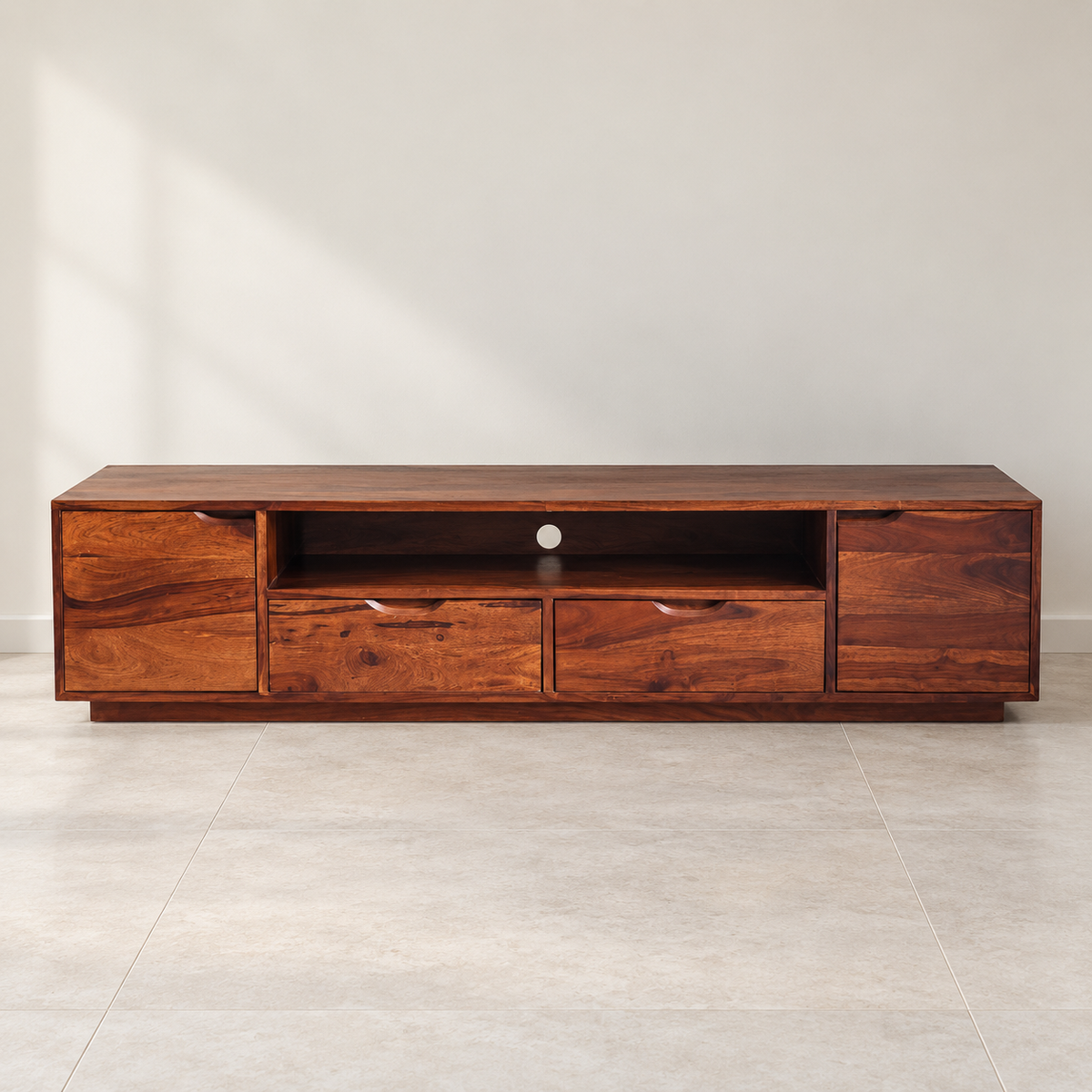 Urban Ladder Wooden TV Console with Drawers — photographed resale item in a neutral room