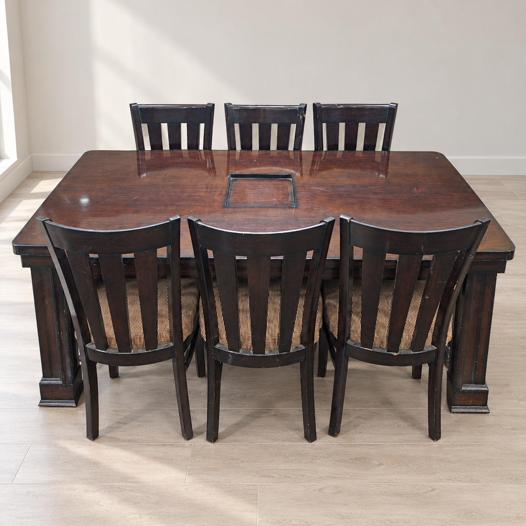 6-Seater Wooden Dining Set with Glass Inset Top — product hero