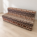 Fold-Out Sofa Cum Bed, 6 x 6 ft, Brown Geometric Print — photographed resale item in a neutral room